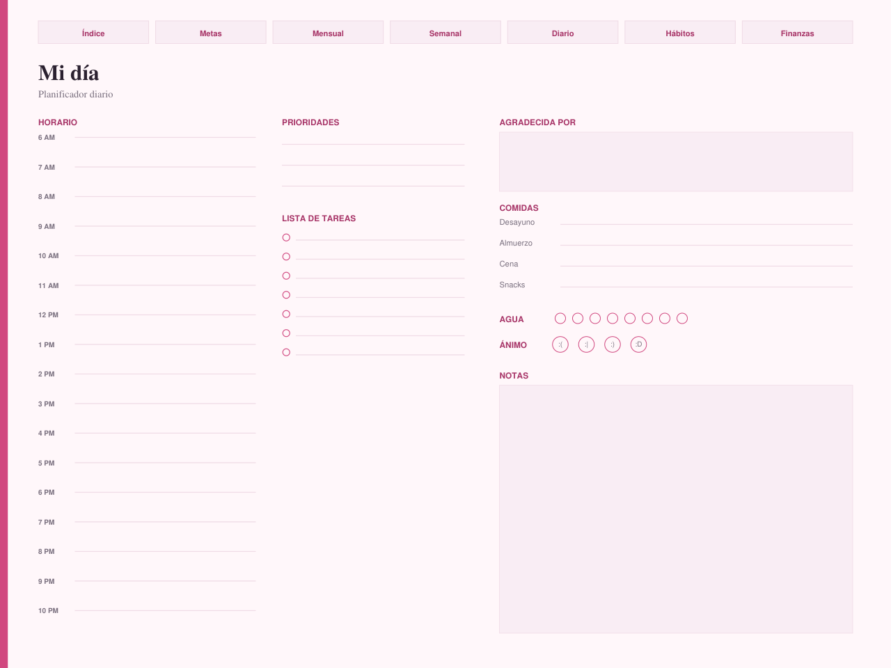 Planificador diario con horario, tareas y hábitos